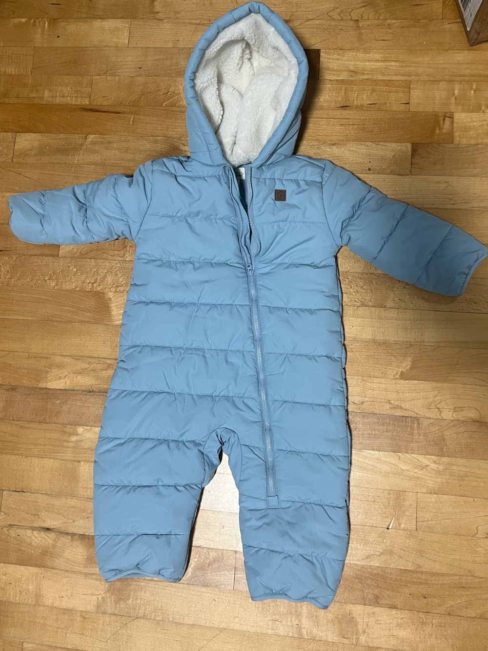 Baby Blue Hooded Quilted One-Piece Snowsuit 24m